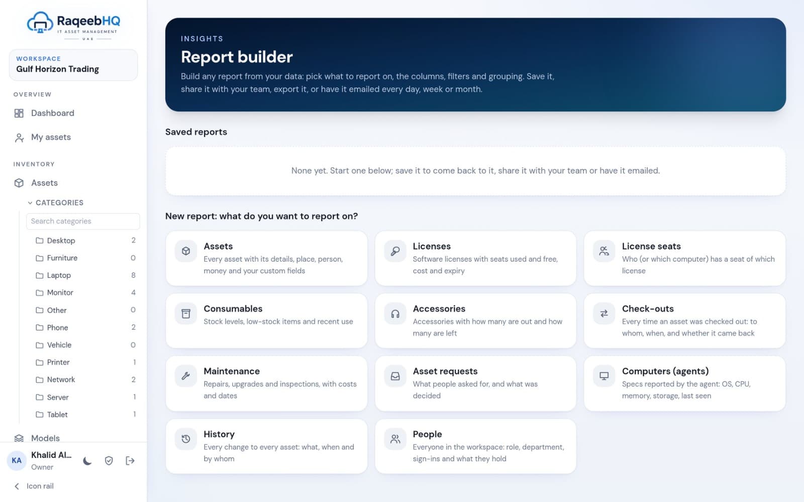 Report builder with data sources to choose from